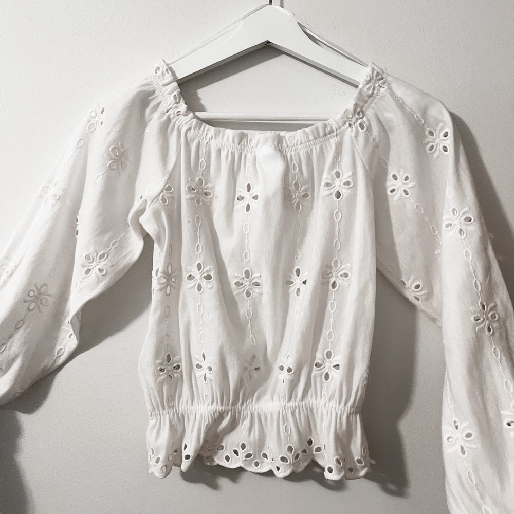 H&M Women’s White Detail Blouse Crop Top Size XS